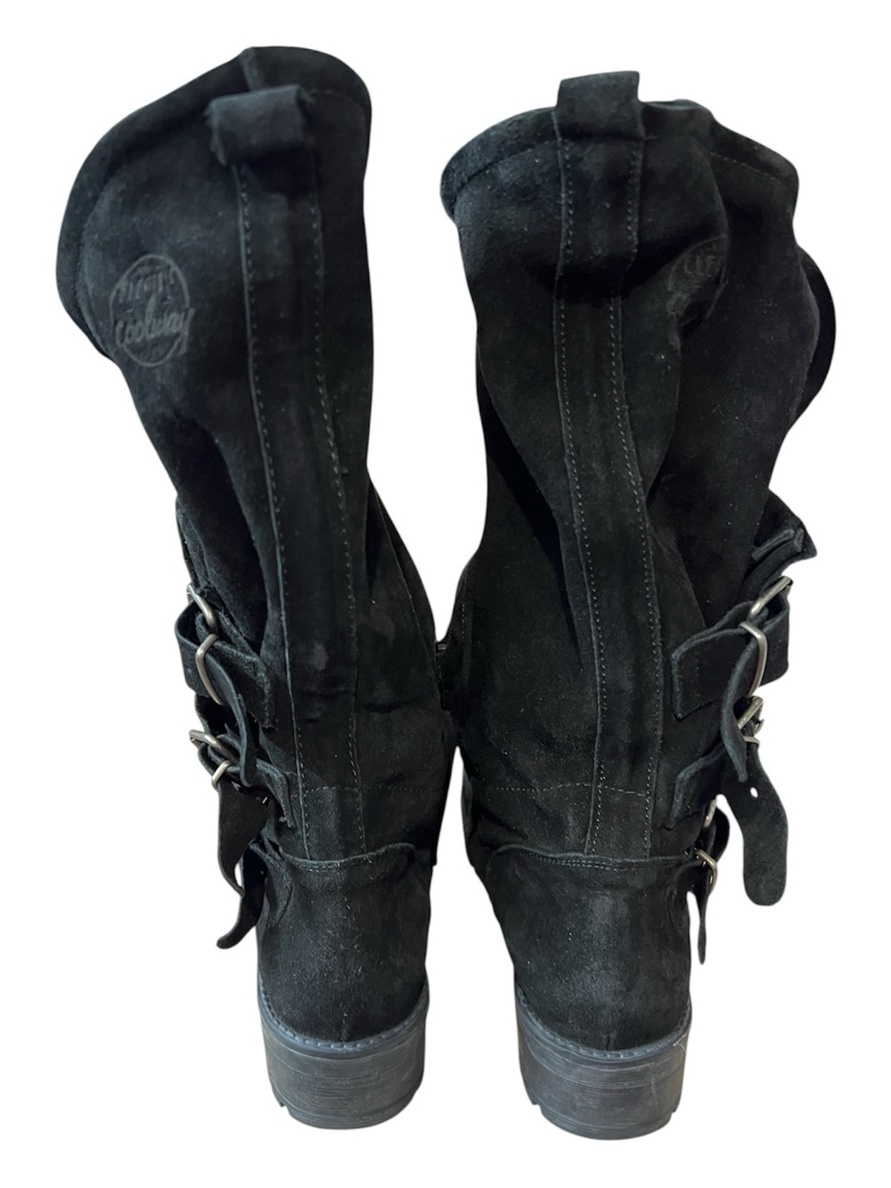 Coolway Alida Black Suede Triple Buckle Slouchy Boots Size 40 / US 9 Biker Goth - Picture 3 of 6